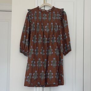 Umgee Brown Floral Shift Dress with Blue Print